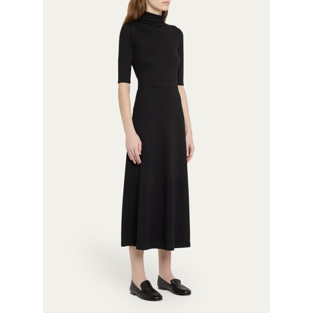 Vince Elbow-Sleeve Turtleneck Midi Dress In Black Size XS